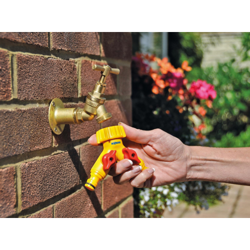 Hozelock Connettore A 2 Vie Con Rubinetto - Raccordo Per Tubo Da Giardino Con Valvole A Quarto Di Giro