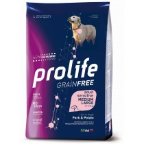 Crocchette per cani Prolife sensitive grain free maiale fresco e patate adult medium/large nutrigenomic 10 Kg