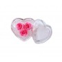 Cuore di rosa, 3 rose stabilizzate in cuore vetro 12x12 cm rosa