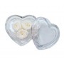 Cuore di rosa, 3 rose stabilizzate in cuore vetro 12x12 cm bianco