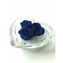 Cuore di rosa, 3 rose stabilizzate in cuore di vetro 8x8 cm  blu