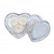 Cuore di rosa, 3 rose stabilizzate in cuore di vetro 8x8 cm  bianco Cuore di rosa, 3 rose stabilizzate in cuore di vetro 8x8 cm  bianco