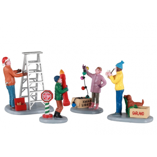 Lemax getting ready to decorate villaggio di Natale set 4 pezzi