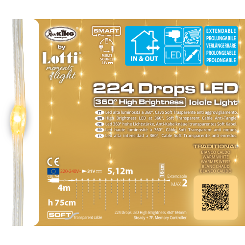 Luci di Natale Lotti Ice Light Tenda Luminosa 224 Gocce LED