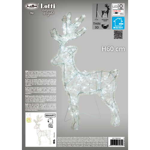Renna luminosa 3D Thin Lotti Bianco Freddo