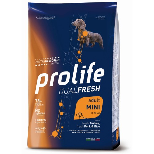 Prolife Dual Fresh Adult Mini Tacchino, Maiale e Riso 7 Kg