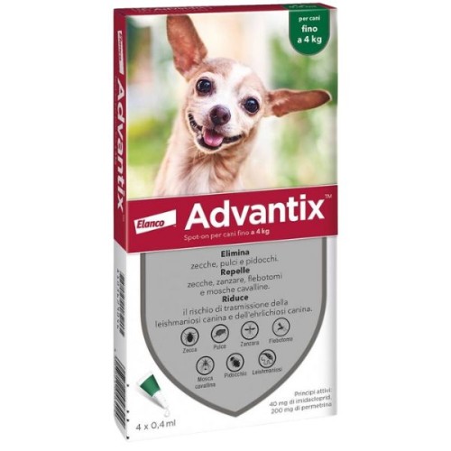Advantix Bayer antiparassitario per cani spot-on da 0 a 4 kg 4 pipette