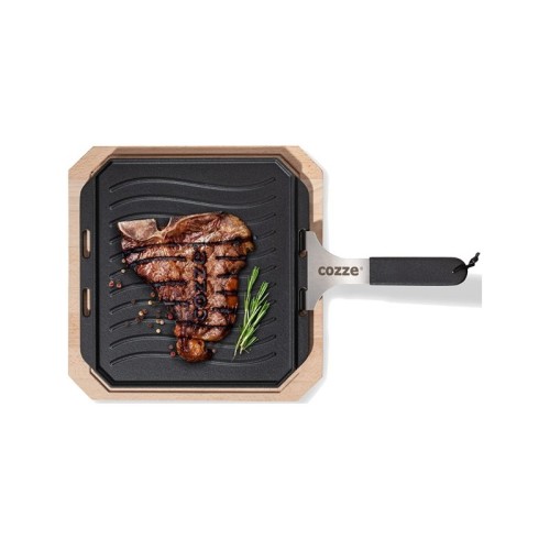 Piastra in ghisa con vassoio in legno 30x30 Cozze by Ezooza