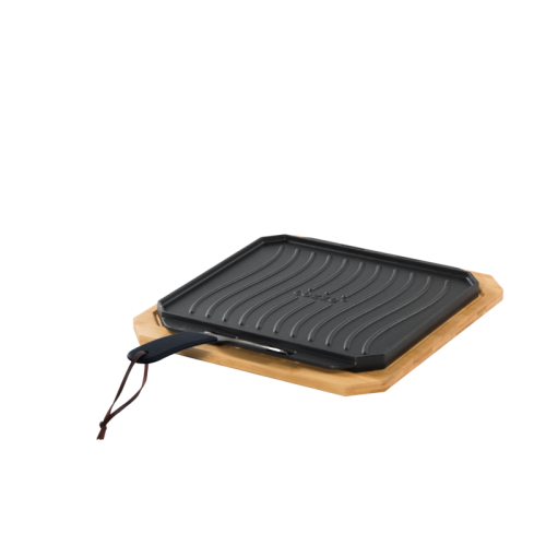 Piastra in ghisa con vassoio in legno 30x30 Cozze by Ezooza