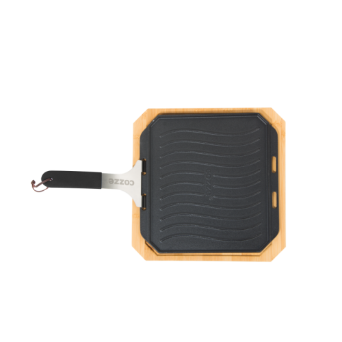 Piastra in ghisa con vassoio in legno 30x30 Cozze by Ezooza