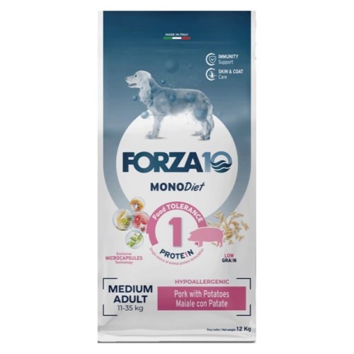 Crocchette per cani Forza 10 medium low grain maiale 12 Kg