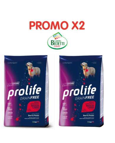 Crocchette per cani Prolife sensitive grain free sensitive manzo e patate adult medium/large nutrigenomic 10 Kg Crocchette per cani Prolife sensitive grain free sensitive manzo e patate adult medium/large nutrigenomic 10 Kg