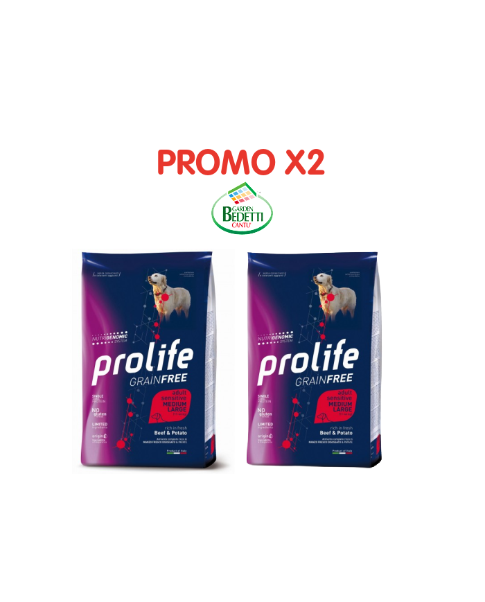 Crocchette per cani Prolife sensitive grain free sensitive manzo e patate adult medium/large nutrigenomic 10 Kg