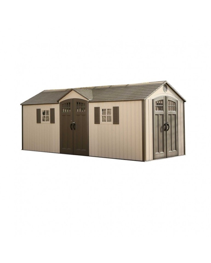 Casetta da giardino DURAMAX in pvc WoodSide Avorio / Marrone con porta
