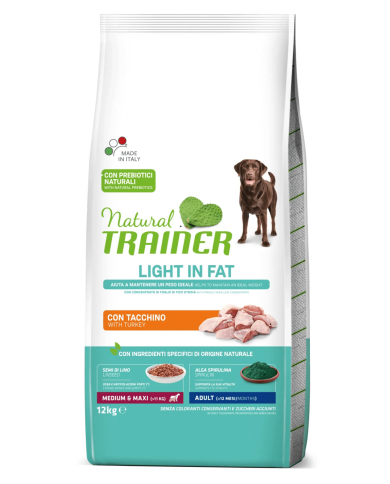 Crocchette per Cani Trainer Cane Natural Adult Light In Fat Medium & Maxi al Tacchino 12 Kg (Scadenza il 8/25) Crocchette per Cani Trainer Cane Natural Adult Light In Fat Medium & Maxi al Tacchino 12 Kg (Scadenza il 8/25)