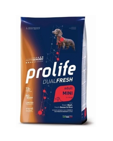 Crocchette per Cani Prolife Dog Adult Dual Fresh Mini Manzo, Oca & Riso 7 kg (Scadenza il 9/25) Crocchette per Cani Prolife Dog Adult Dual Fresh Mini Manzo, Oca & Riso 7 kg (Scadenza il 9/25)