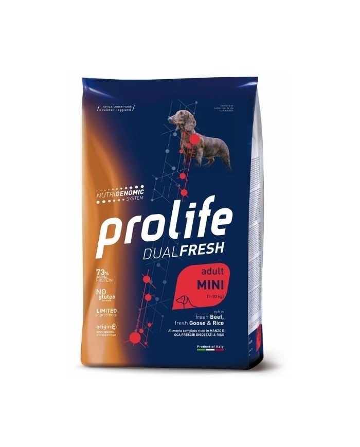 Crocchette per Cani Prolife Dog Adult Dual Fresh Mini Manzo, Oca & Riso 7 kg (Scadenza il 9/25)