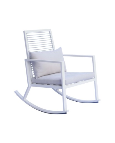 Sedia a Dondolo da Giardino in Alluminio Bianco e Corda – Schienale Avvolgente e Seduta Imbottita  Greenwood Sedia a Dondolo da Giardino in Alluminio Bianco e Corda – Schienale Avvolgente e Seduta Imbottita  Greenwood