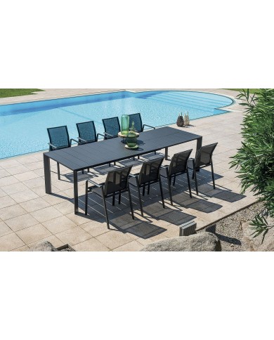 Tavolo Allungabile NETTUNO 200/300x100 cm in Alluminio Antracite – Piano a Doghe Greenwood Tavolo Allungabile NETTUNO 200/300x100 cm in Alluminio Antracite – Piano a Doghe Greenwood