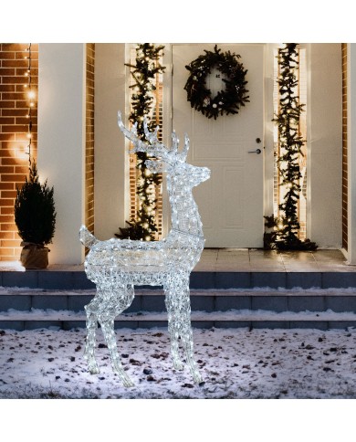 Renna 3D H160cm Acrilico Morbido LED Bianco Lotti Renna 3D H160cm Acrilico Morbido LED Bianco Lotti