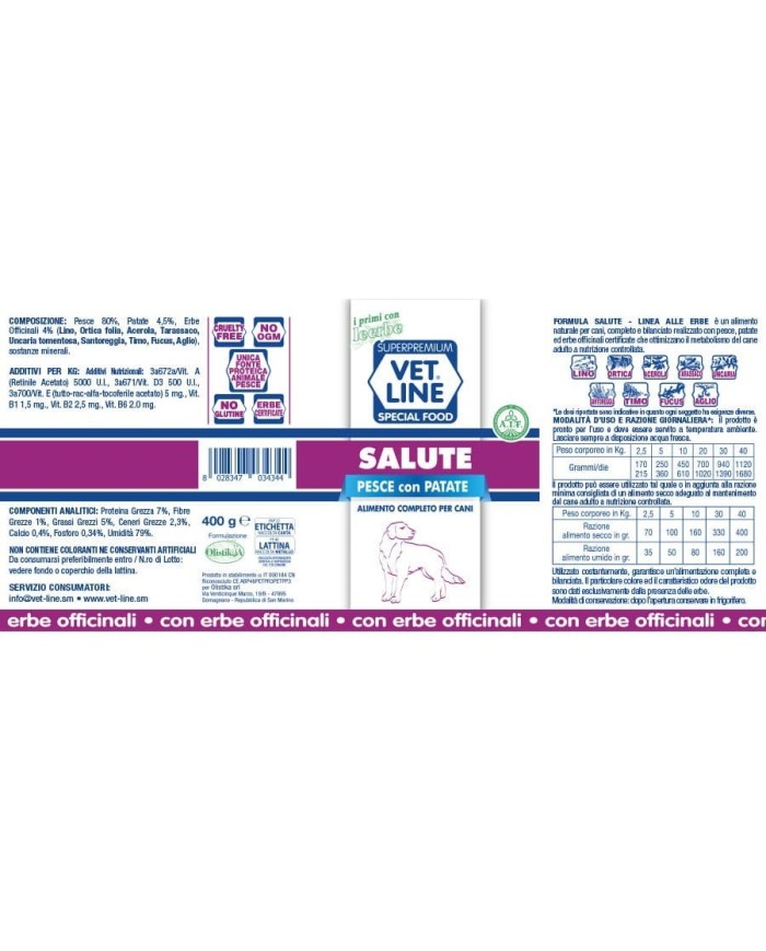 Cibo umido per cani Vet Line salute pesce e patate 400 g