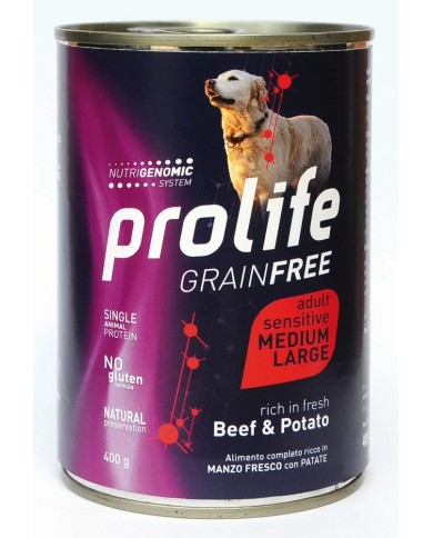 Cibo umido per cani Prolife Grainfree Adult  M/L carne e patate Conf. 12 scatolette 400 gr