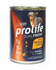 Cibo umido per cani Prolife Dual Fresh Adult M/L Bufalo E Agnello 6 scatolette da 400 g