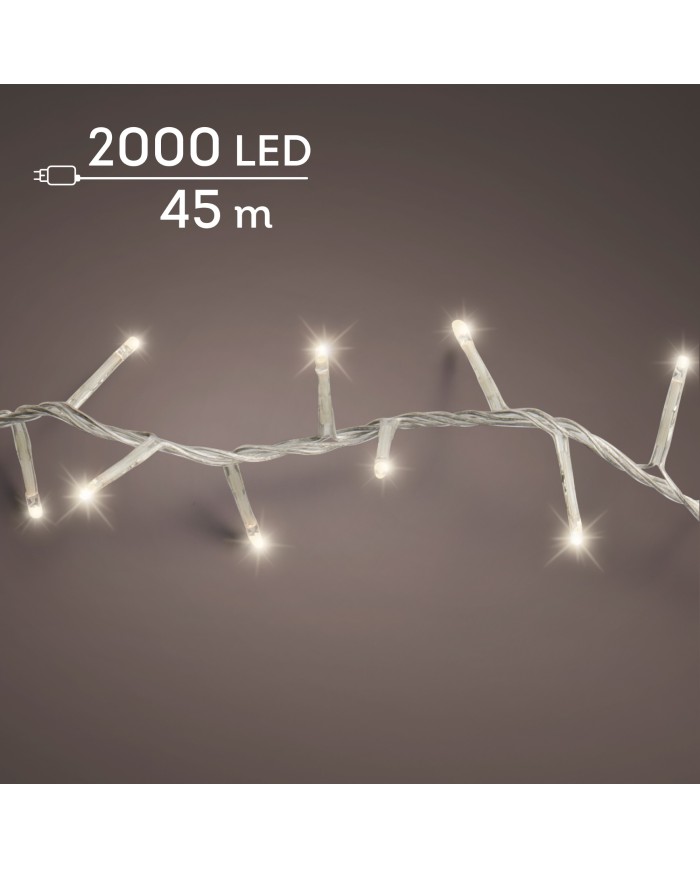 Luci di Natale 2000 LED 45 m Bianco Caldo Cavo Trasparente compact lights 8 function twinkle effect Kaemingk