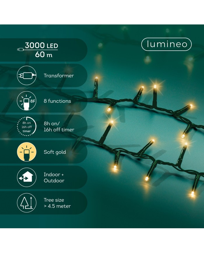 Luci di Natale 3000 LED Soft Gold Compact lights 8 function twinkle effect Kaemingk