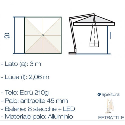 Ombrello da giardino Greenwood E5023 con luci led