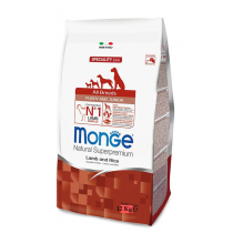 Crocchette per cani Monge puppy & junior agnello e riso 12 kg Crocchette per cani Monge puppy & junior agnello e riso 12 kg